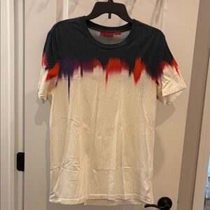 HUGO Black and White Tee with Red and Purple Design